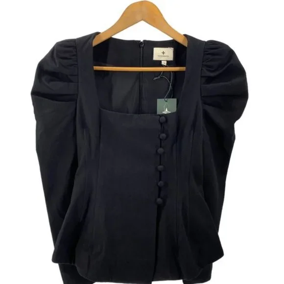 Tuckernuck NEW Black Calla Structured Puff Sleeve Button Blouse Size XL - Picture 4 of 11